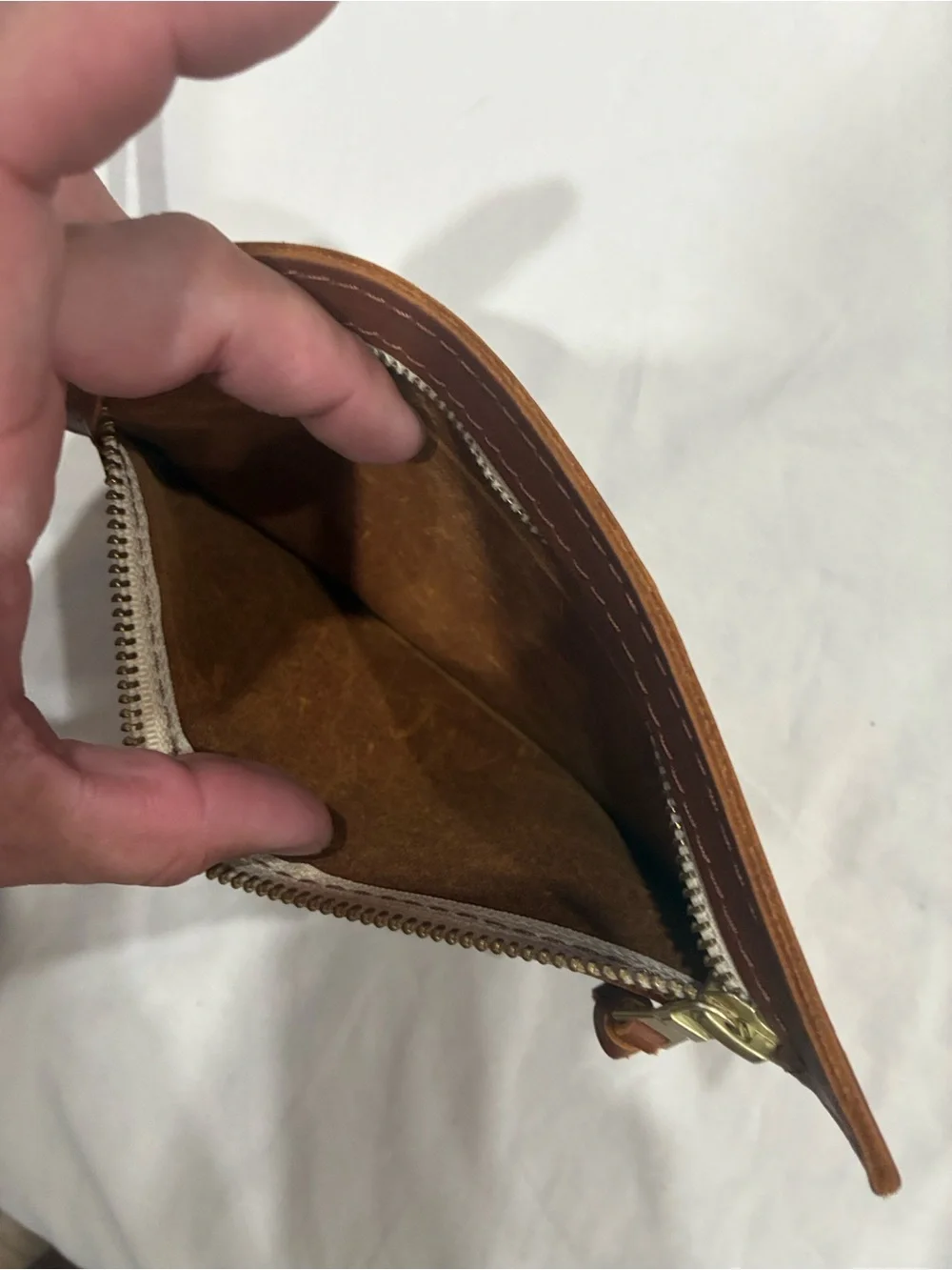 Portland Leather Goods brown leather wristlet zipper pouch with removable strap